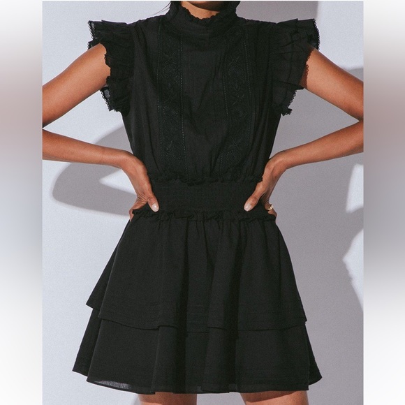 Cleobella Venita Mini Dress Black, black mini dress, smocked, ruffle hem, tiered - Picture 1 of 11